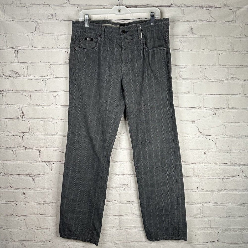 Hugo Boss Men’s 34x34 Kansas Jeans Regular Gray Black Plaid Straight Leg Casual